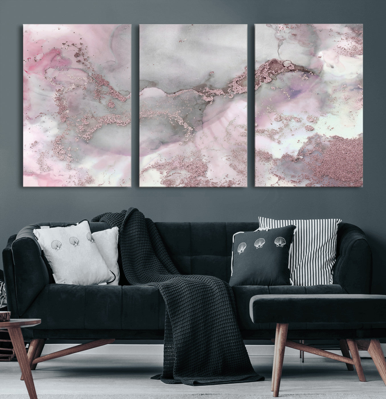 16416-MGV-CV-36X24-Blush Marble Wall Art Canvas Print, Framed Rose Gold Art Picture Print, Pink Cloudy Perfect Modern Glam Decor Artwork