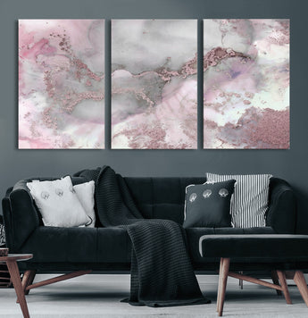 16416-MGV-CV-36X24-Blush Marble Wall Art Canvas Print, Framed Rose Gold Art Picture Print, Pink Cloudy Perfect Modern Glam Decor Artwork