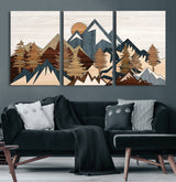 80300-MGV-CV-36X24-Geometric Mountains Wall Art Canvas Print, Framed Stylized Trees Art Picture Print, Graphic Forest Perfect Rustic Abstract Decor