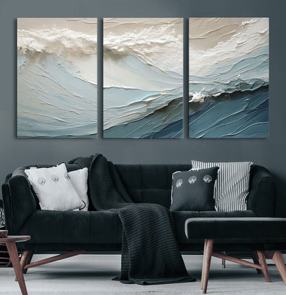 53646-MGV-CV-36X24-Ocean Wave Wall Art Canvas Print, Framed Textured Seascape Art Picture Print, Modern Ocean Perfect Minimal Coastal 2/2 Decor