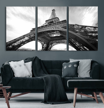 40006-MGV-CV-36X24-Eiffel Tower Wall Art – Black and White Architectural Photo Print, Paris Inspired Decor for Bedroom, Office, Studio or Modern