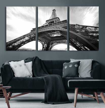 40006-MGV-CV-36X24-Eiffel Tower Wall Art – Black and White Architectural Photo Print, Paris Inspired Decor for Bedroom, Office, Studio or Modern