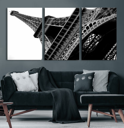 89033-MGV-CV-60X30-3P-Eiffel Tower Wall Art – Dramatic Black and White Architectural Canvas Print, Modern Paris Decor for Office, Living Room or