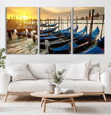 25872-MGV-CV-36X24-Venetian Gondola Dock Wall Art – Serene Sunset Canal Canvas Print, Tranquil Water Travel Decor for Office, Living Room, or Man