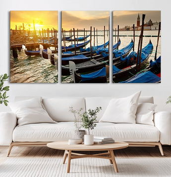 25872-MGV-CV-36X24-Venetian Gondola Dock Wall Art – Serene Sunset Canal Canvas Print, Tranquil Water Travel Decor for Office, Living Room, or Man
