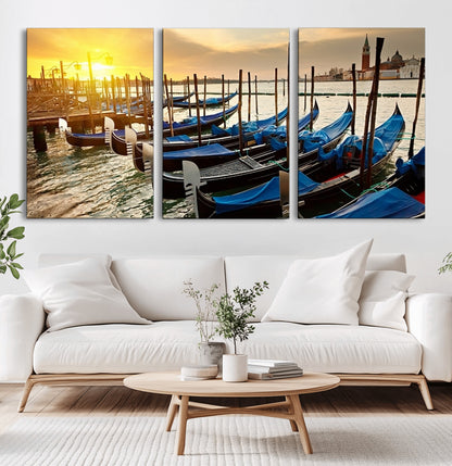 25872-MGV-CV-36X24-Venetian Gondola Dock Wall Art – Serene Sunset Canal Canvas Print, Tranquil Water Travel Decor for Office, Living Room, or Man