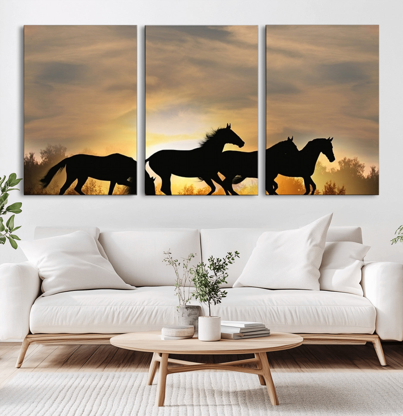 16620-MGV-CV-36X24-Sunset Stallions Wall Art – Silhouetted Horses Running Canvas Print, Nature’s Rhythm, Perfect for Living Room, Office, or Man Cave