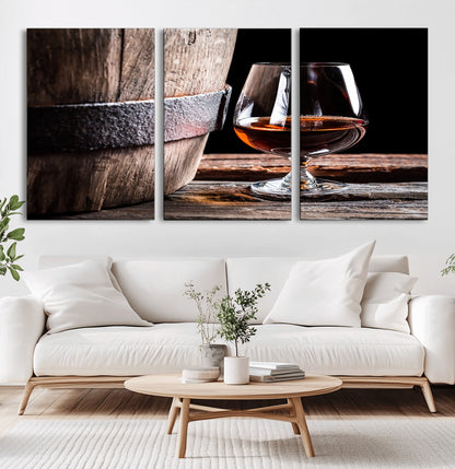 50839-MGV-CV-36X24-Barrel & Brandy Wall Art – Rustic Whiskey Barrel and Brandy Glass Canvas Print, Elegant Home Bar or Lounge Decor for Office, Man
