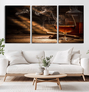 92305-MGV-CV-36X24-Whiskey & Cigar Wall Art – Moody Whiskey and Cigar Canvas Print, Sophisticated Bar or Home Lounge Decor for Office, Man Cave or