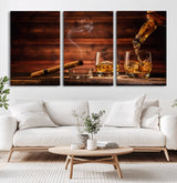 91042-MGV-CV-36X24-Whiskey & Cigar Wall Art – Elegant Whiskey Pour and Smoldering Cigar Canvas Print, Sophisticated Bar or Lounge Decor for Home,