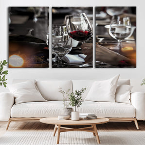 75513-MGV-CV-36X24-Elegant Wine Toast Wall Art – Close-Up Red Wine Glass at Dinner Table Canvas Print, Sophisticated Dining Room or Bar Decor