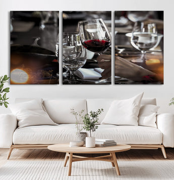 75513-MGV-CV-36X24-Elegant Wine Toast Wall Art – Close-Up Red Wine Glass at Dinner Table Canvas Print, Sophisticated Dining Room or Bar Decor