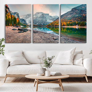 25982-MGV-CV-36X24-Autumn Mountain Lake Wall Art – Panoramic Fall Foliage and Snowy Peaks Canvas Print, Scenic Nature Decor for Living Room or Office