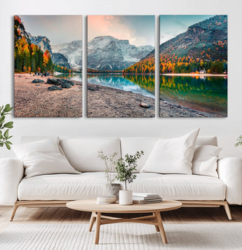 25982-MGV-CV-36X24-Autumn Mountain Lake Wall Art – Panoramic Fall Foliage and Snowy Peaks Canvas Print, Scenic Nature Decor for Living Room or Office