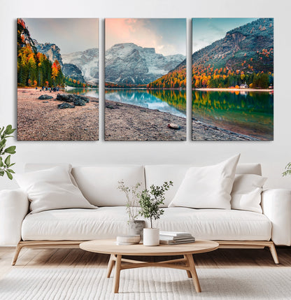 25982-MGV-CV-36X24-Autumn Mountain Lake Wall Art – Panoramic Fall Foliage and Snowy Peaks Canvas Print, Scenic Nature Decor for Living Room or Office