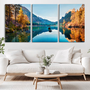 32962-MGV-CV-36X24-Mountain Lake Wall Art – Tranquil Autumn Landscape Canvas Print, Nature Reflection Decor for Living Room, Bedroom, Office or Cabin