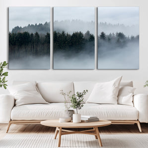 42596-MGV-CV-36X24-Misty Forest Wall Art – Atmospheric Pine Trees Canvas Print, Nature Landscape Decor for Living Room, Bedroom, Office, or Cabin