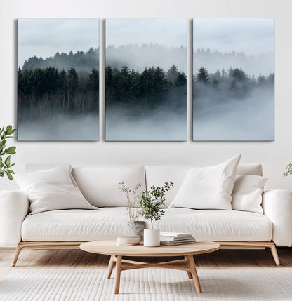 42596-MGV-CV-36X24-Misty Forest Wall Art – Atmospheric Pine Trees Canvas Print, Nature Landscape Decor for Living Room, Bedroom, Office, or Cabin