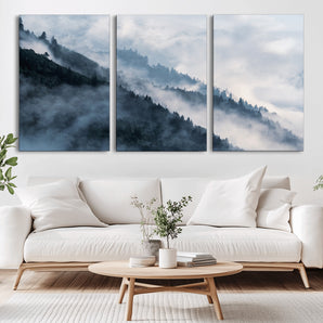 85737-MGV-CV-36X24-Misty Mountain Wall Art – Atmospheric Pine Forest Canvas Print with Fog and Mist, Calm Nature Decor for Living Room, Bedroom,