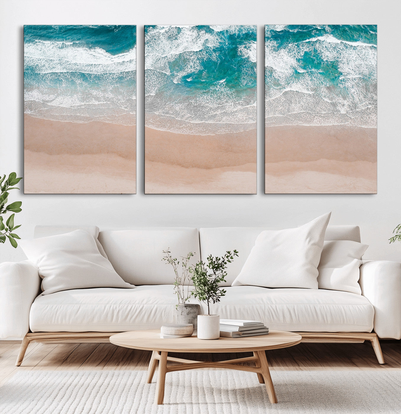 39236-MGV-CV-36X24-Ocean Beach Wall Art – Aerial View of Waves and Sand Canvas Print, Coastal Home Decor for Living Room, Bedroom, Office or Beach