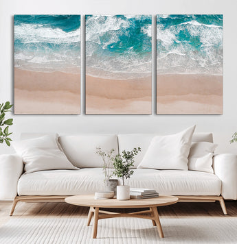 39236-MGV-CV-36X24-Ocean Beach Wall Art – Aerial View of Waves and Sand Canvas Print, Coastal Home Decor for Living Room, Bedroom, Office or Beach