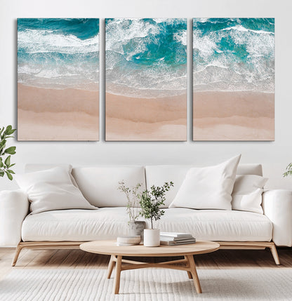 39236-MGV-CV-36X24-Ocean Beach Wall Art – Aerial View of Waves and Sand Canvas Print, Coastal Home Decor for Living Room, Bedroom, Office or Beach