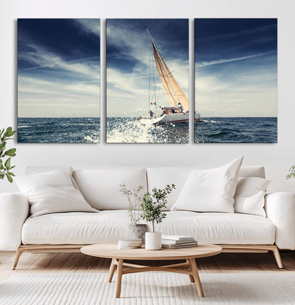 75430-MGV-CV-36X24-Sailing Boat Wall Art – Dynamic Ocean Yacht Canvas Print, Nautical Decor for Living Room, Office, Beach House or Cabin