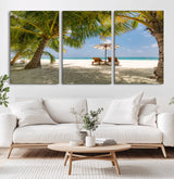 83601-MGV-CV-36X24-Tropical Beach Wall Art – Serene Palm Trees and Lounge Chairs Canvas Print, Relaxing Coastal Decor for Living Room, Bedroom or