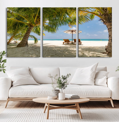 83601-MGV-CV-36X24-Tropical Beach Wall Art – Serene Palm Trees and Lounge Chairs Canvas Print, Relaxing Coastal Decor for Living Room, Bedroom or