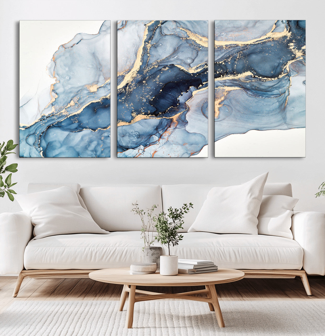 33782-MGV-CV-36X24-Abstract Marble Wall Art – Blue & Gold Fluid Painting Canvas Print, Modern Home Decor for Living Room, Bedroom or Office