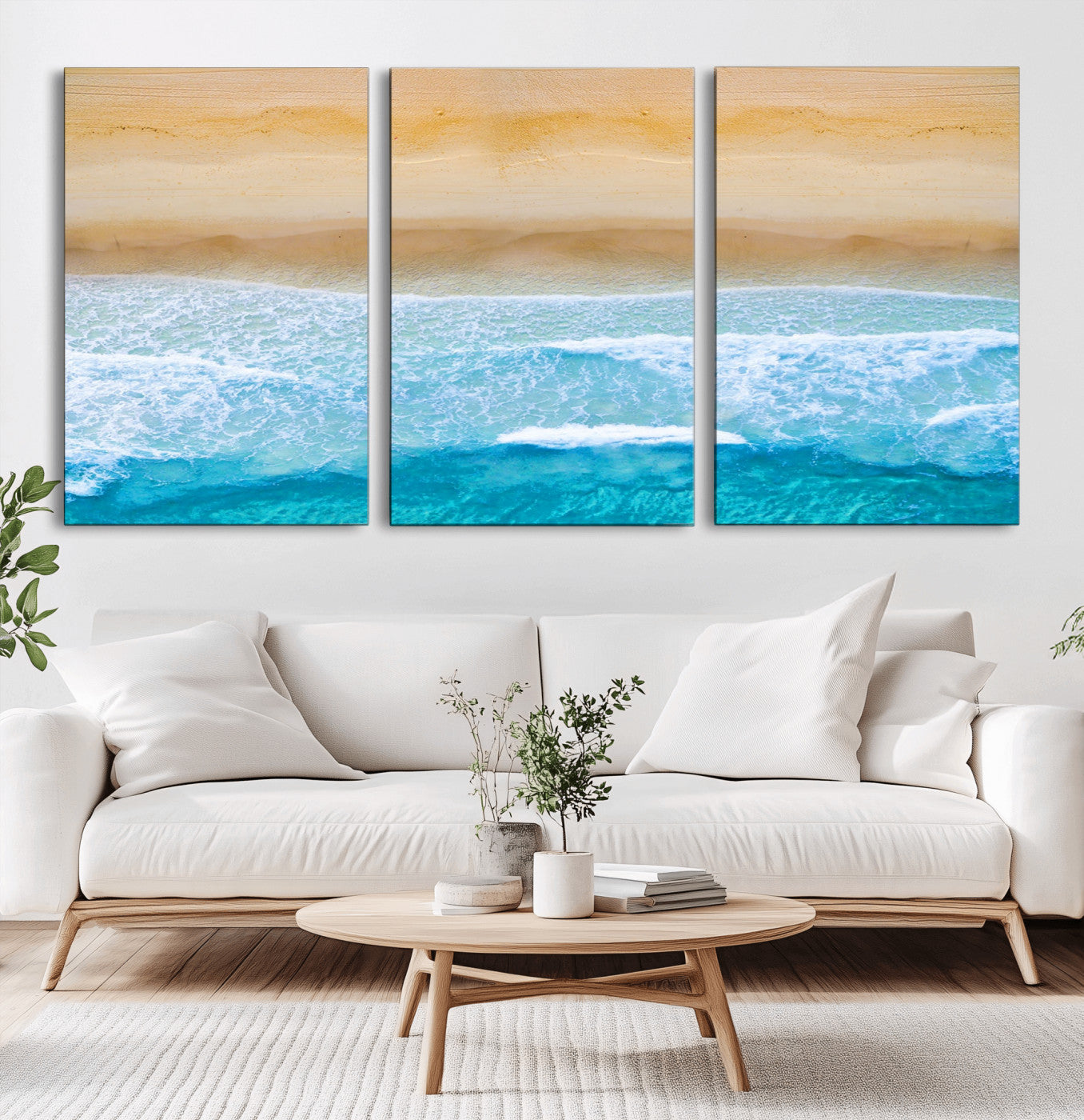 43046-MGV-CV-36X24-Aerial Beach Wall Art – Serene Ocean Waves & Sandy Shore Canvas Print, Coastal Home Decor for Living Room, Bedroom or Office