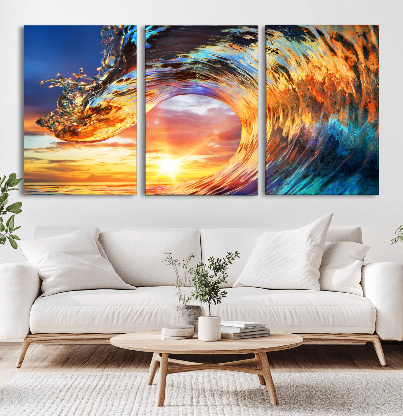 52890-MGV-CV-36X24-Surfing Wave Wall Art Canvas Print, Framed Sunset Ocean Art Picture Print, Ocean Wave Perfect Nautical Decor Artwork