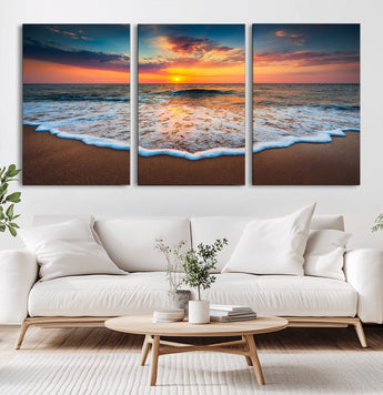 87032-MGV-CV-36X24-Ocean Sunset Wall Art – Stunning Beach Canvas Print with Vibrant Sky, Calm Waves, and Golden Horizon, Perfect Coastal Decor for