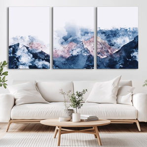 77592-MGV-CV-36X24-Abstract Mountain Watercolor Wall Art – Blue and Pink Canvas Print, Modern Nature Decor for Living Room or Bedroom