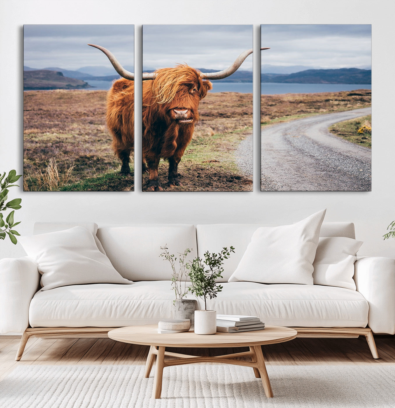 56121-MGV-CV-36X24-Rustic Highland Cow Wall Art – Panoramic Nature Canvas Print, Perfect Decor for Home, Office, Living Room or Man Cave