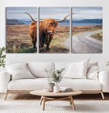 56121-MGV-CV-36X24-Rustic Highland Cow Wall Art – Panoramic Nature Canvas Print, Perfect Decor for Home, Office, Living Room or Man Cave