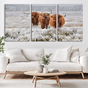 10396-MGV-CV-36X24-Highland Cattle Wall Art – Rustic Winter Landscape Canvas Print, Farmhouse Decor for Living Room, Office, Cabin or Country Home