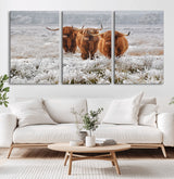 10396-MGV-CV-36X24-Highland Cattle Wall Art – Rustic Winter Landscape Canvas Print, Farmhouse Decor for Living Room, Office, Cabin or Country Home