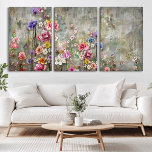 96650-MGV-CV-36X24-Floral Wall Art – Vibrant Mixed Flowers Canvas Print, Colorful Garden Home Decor for Living Room, Bedroom, Office or Nursery
