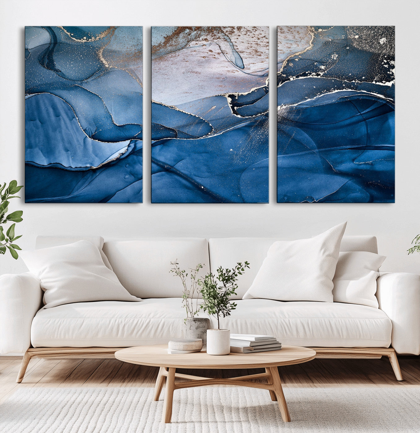 27810-MGV-CV-36X24-Abstract Blue Gold Fluid Art Wall – Modern Canvas Print, Elegant Home & Office Wall Art, Stylish Living Room or Bedroom Decor