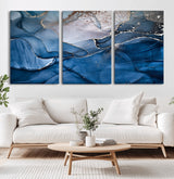 27810-MGV-CV-36X24-Abstract Blue Gold Fluid Art Wall – Modern Canvas Print, Elegant Home & Office Wall Art, Stylish Living Room or Bedroom Decor