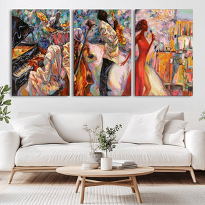 20362-MGV-CV-36X24-Jazz Band Wall Art – Vibrant Music Scene Canvas Print, Colorful Jazz Night Decor for Living Room, Music Studio, Office or Lounge