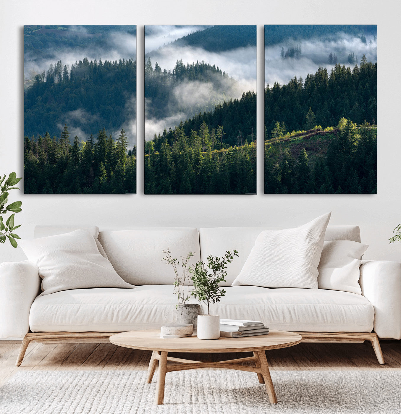 55972-MGV-CV-36X24-Whispering Pines Wall Art – Panoramic Misty Forest Canvas Print, Serene Nature Decor for Home, Office or Cabin Retreat