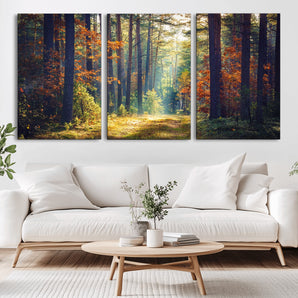 86249-MGV-CV-36X24-Sunlit Autumn Forest Path Wall Art – Peaceful Nature Scene with Fall Foliage, Calming Woods Decor for Home or Office