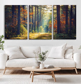 86249-MGV-CV-36X24-Sunlit Autumn Forest Path Wall Art – Peaceful Nature Scene with Fall Foliage, Calming Woods Decor for Home or Office