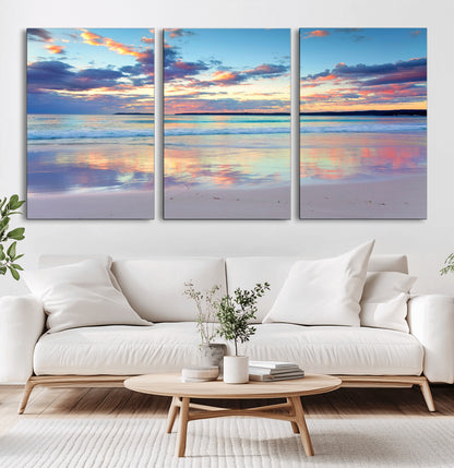 64882-MGV-CV-36X24-Tranquil Sunset Beach Wall Art – Panoramic Ocean Reflection Canvas Print, Calm Coastal Decor for Bedroom, Living Room or Office