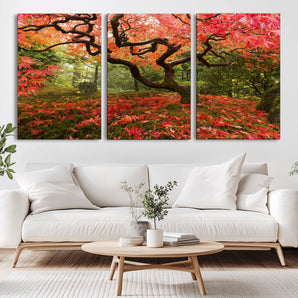 73343-MGV-CV-36X24-Autumn Maple Wall Art – Panoramic Vibrant Red Maple Tree Canvas Print, Seasonal Nature Decor for Office, Living Room or Garden