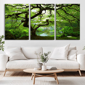 18094-MGV-CV-36X24-Emerald Canopy Wall Art – Panoramic Lush Green Tree Canvas Print, Serene Nature Decor for Office, Living Room or Meditation Space