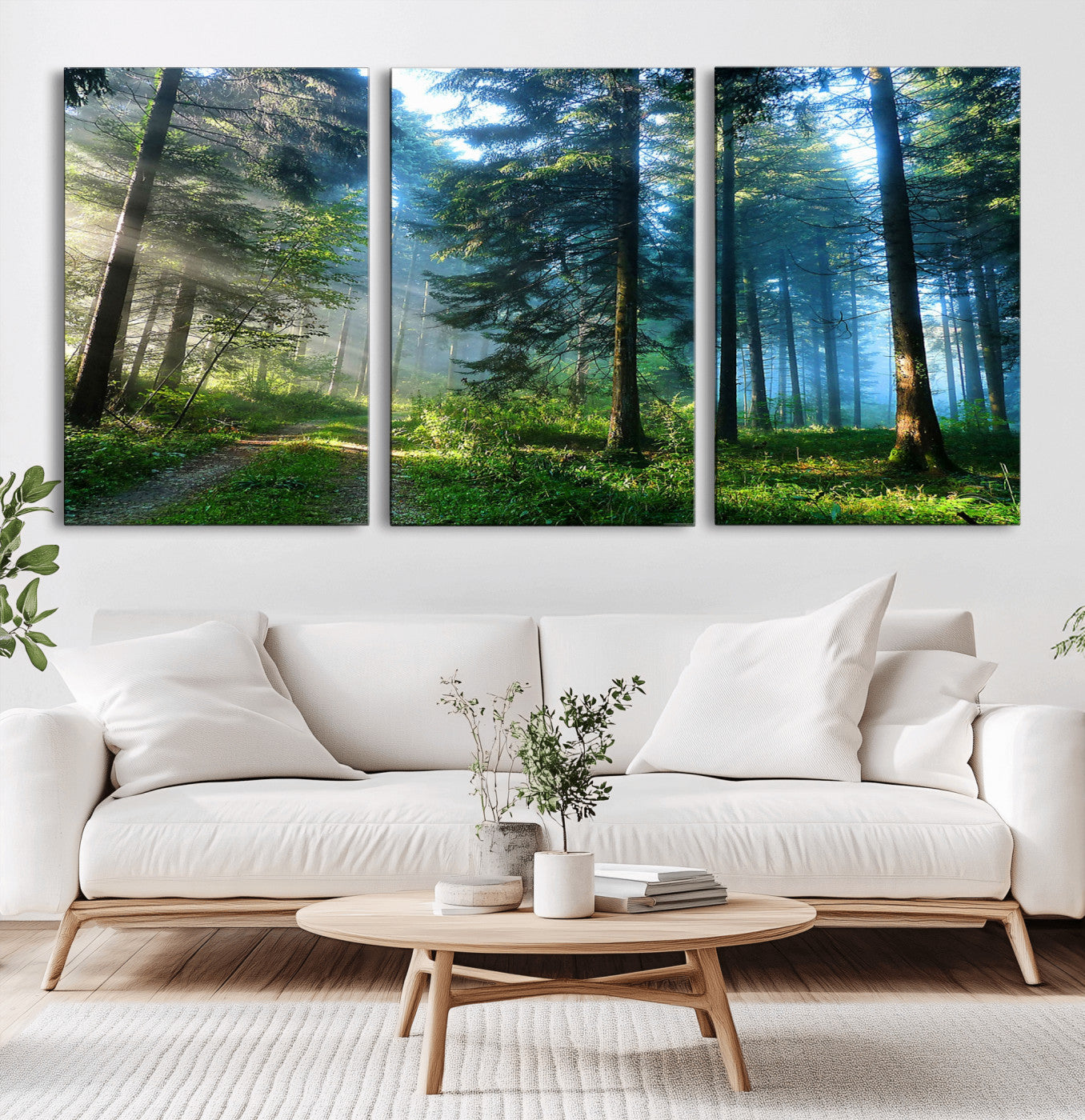 24634-MGV-CV-36X24-Mystic Forest Path Wall Art – Panoramic Morning Light Forest Canvas Print, Tranquil Nature Decor for Office, Living Room or