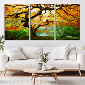 78748-MGV-CV-36X24-Golden Autumn Maple Tree Wall Art – Bright Fall Colors Canvas Print, Serene Nature Decor for Living Room, Bedroom or Office